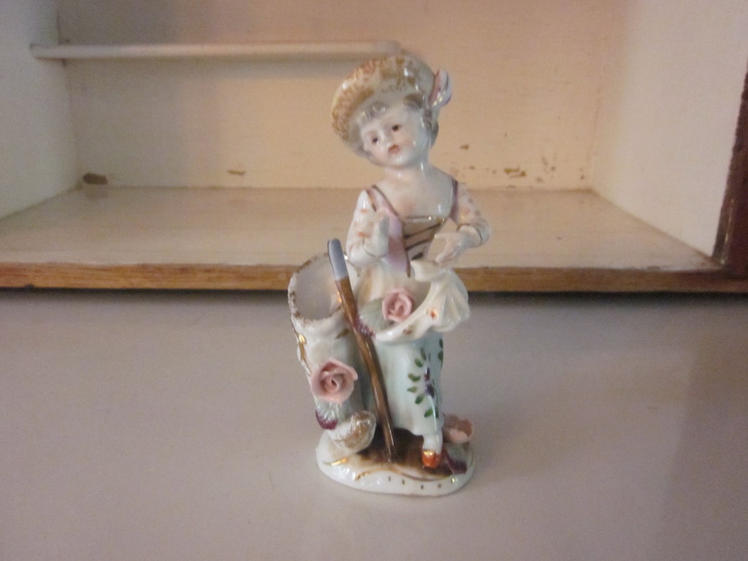 Ucagco Japan Ceramic Figurine Shepherdess or Flower Gatherer With Small