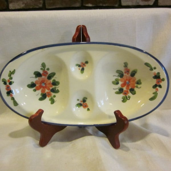 Keramik handpainted floral divided dish dresser tray tapas condiment Keramik handgemalt blue trim