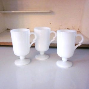 Milk glass irish coffee mugs set of 3 footed milk glass mugs white glass vintage pedestal mugs
