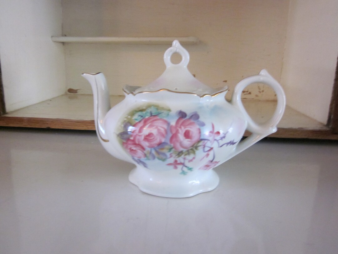 Lefton Musical Floral Teapot Tea for Two Vintage Teapot Pink Roses