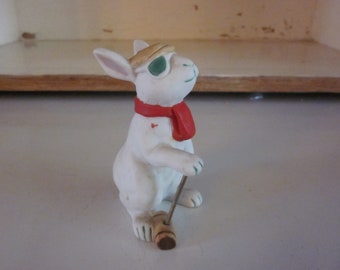 Hampton Hare III figurine by Cathy Heck for Schmid 1985 bunny figurine croquet playing rabbit bisque white bunny glasses