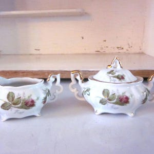 Moss Rose Wild Rose creamer and covered sugar vintage Moss Rose china small creamer and sugar coffee tea shabby chic