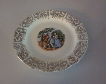 Vintage china courting couple bread plate center medallion gold trim vintage china