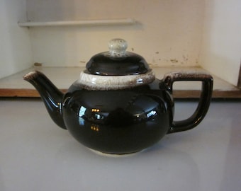 Brown Drip pottery teapot vintage pottery teapot brown drip glaze farmhouse country