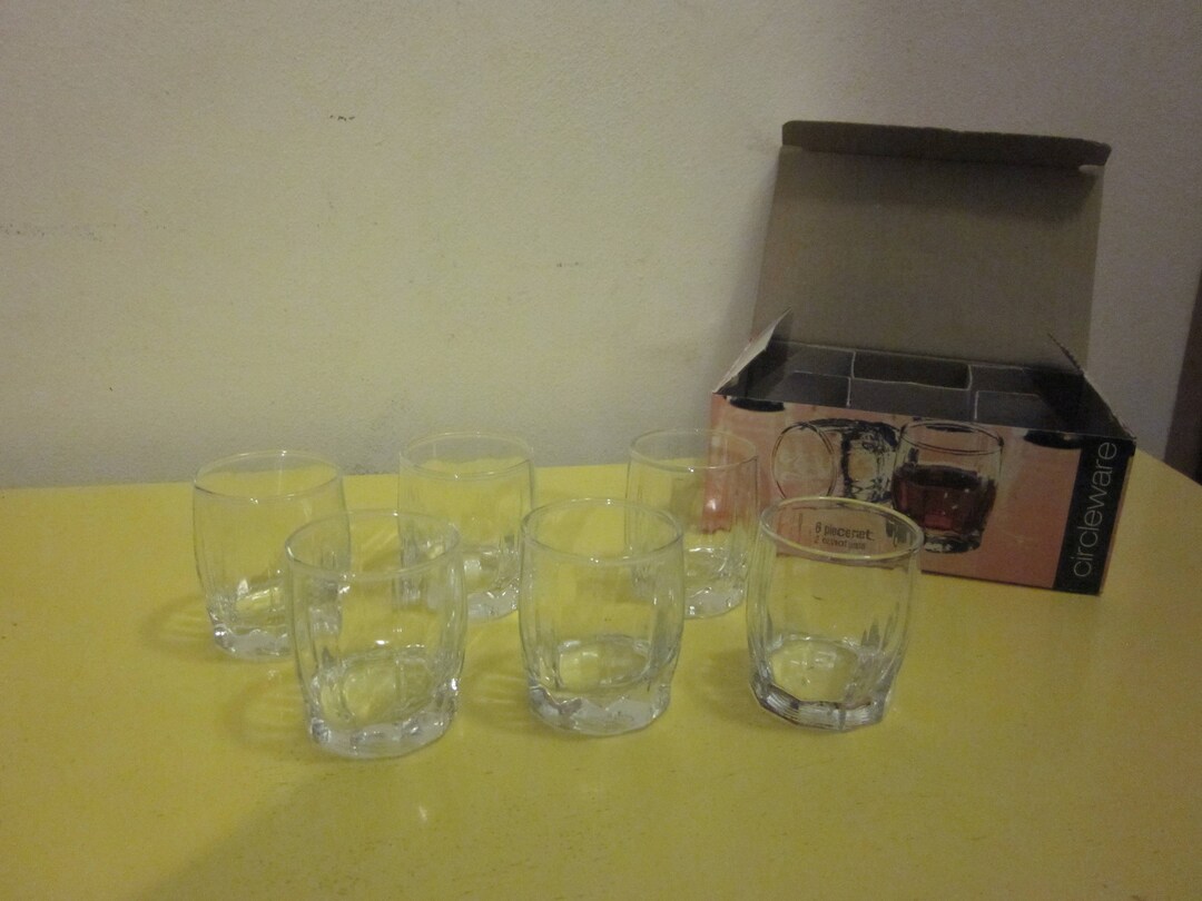 Vintage Set of Six Circleware Shot Glasses in Original Box Circleware