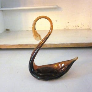 Brown glass swan figurine hand blown glass swan vintage glass art glass swan swan collectible