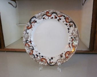 Dinner plate unmarked blue red gold tan floral paisley 9.5 inch plate gift idea