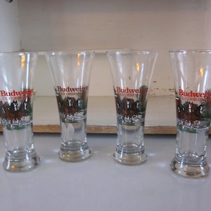Budweiser Clydesdales pilsner glasses set of 4 1991 Anheuser Busch Budweiser beer glass vintage bar vintage glassware