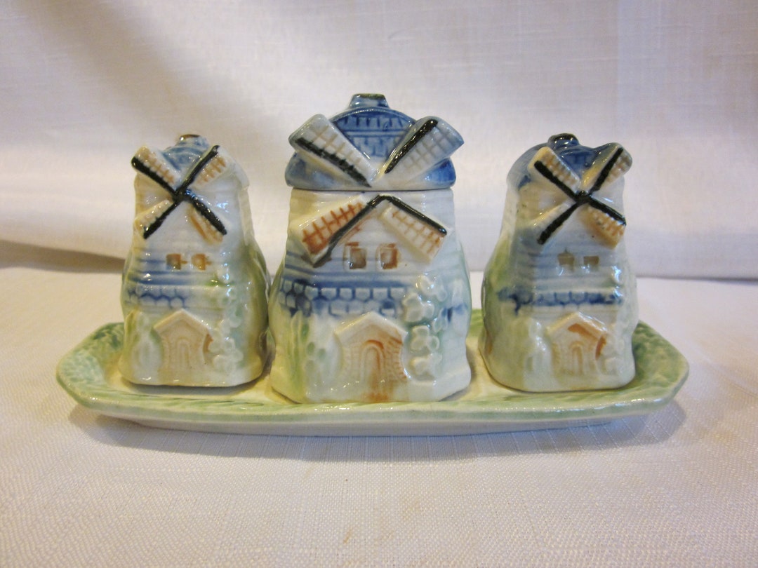Vintage Windmill Salt and Pepper Shakers and Condiment Pot Etsy