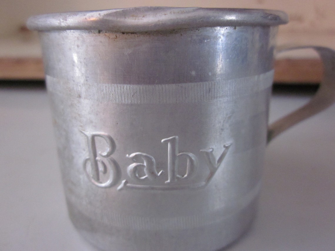 Vintage Baby Cup Embossed Aluminum Tin Baby Cup Baby Shower Etsy