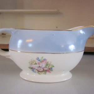 National Brotherhood of Operative Potters blue white floral gravy boar vintage gravy