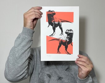 T-Rex (Peach and Black) - Screen Printed Poster - Small