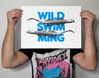 Wild Swimming - Handmade Screen Printed Poster - A3 Size