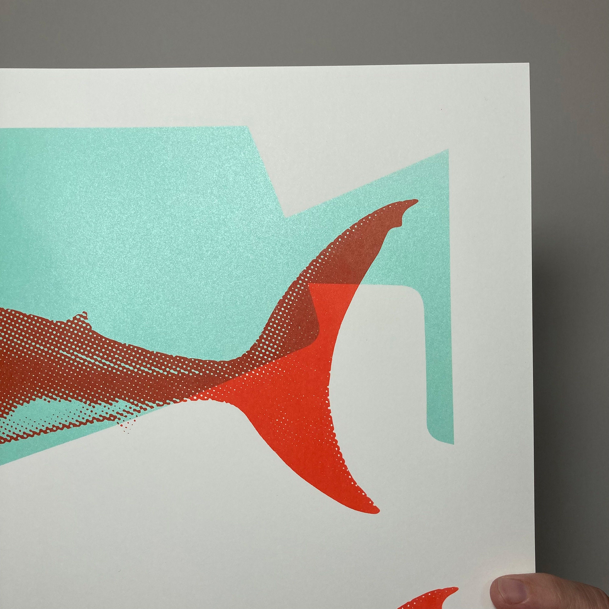 Shark Tank turquoise and Red Screen Printed Shark Poster Large Art Print -   Canada