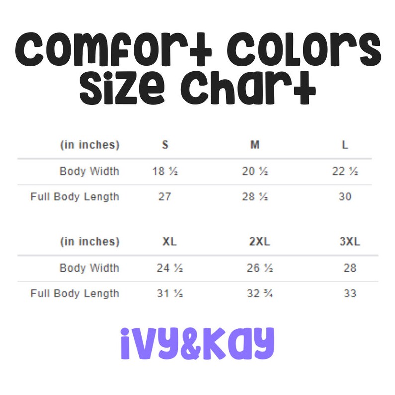 Puede incluir: Tabla de tallas para ropa en pulgadas. Las tallas incluyen S, M, L, XL, 2XL y 3XL. Las medidas se dan para el ancho del cuerpo y la longitud total del cuerpo.