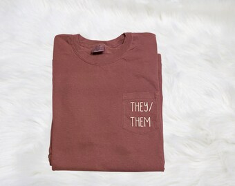 Pronouns Comfort Colors Pocket Tee | Pronouns Shirt | Ally Tee