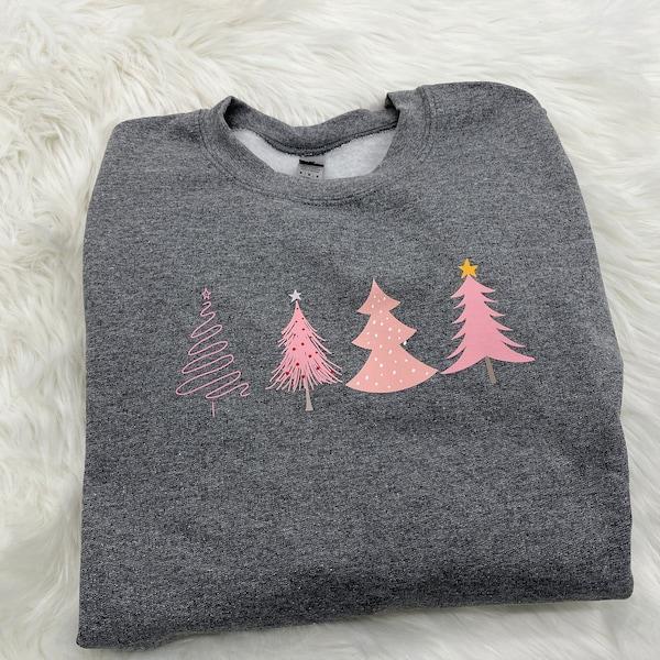 Pink Christmas Trees Crewneck Sweatshirt | Christmas Sweatshirt