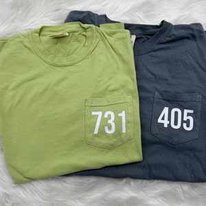 Area Code Comfort Colors Pocket Tee