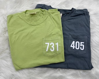 Area Code Comfort Colors Pocket Tee