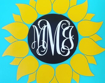 Sunflower Monogram Decal | Sunflower Decal | Computer Decal | MacBook Decal