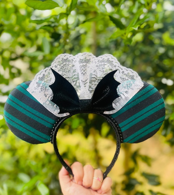 Haunted Mansion Disney Teal and Black Striped Mouse Ears Headband Disney Ears Mickey Ears Haunted Mansion Hat Box Hitchhikers  main image 2