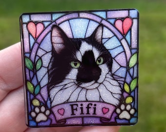 Custom faux Stained Glass Pet Magnet | Personalized Dog or Cat Magnet | Memorial Pet Gift | Custom Pet Portrait Magnet