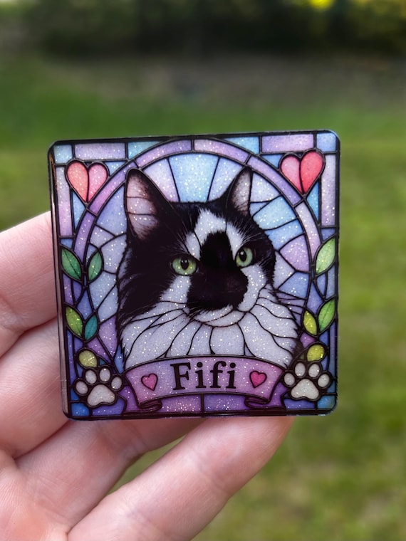Custom faux Stained Glass Pet Magnet | Personalized Dog or Cat Magnet | Memorial Pet Gift | Custom Pet Portrait Magnet