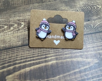 Handmade Penguin Stud Earrings – Shrink Plastic Holiday Jewelry