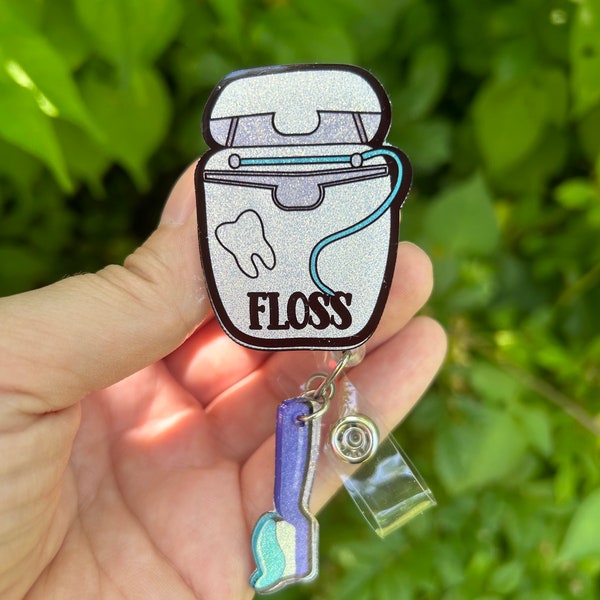 Floss badge reel, Badge holder, ID holder, Dental badge reel, Floss, Toothbrush, Dental Assistant, Dental Hygienist, Retractable reel