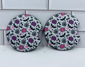Halloween Car Coasters, Neoprene Pumpkin Cup Holder Coasters, Set of 2