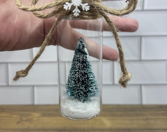 Rustic Christmas Ornament, Glass Bottle Snow Scene, Handmade Holiday Decor
