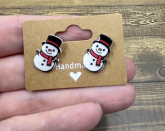 Snowman Earrings – Festive Studs – Handmade Holiday Earrings – Color Choices
