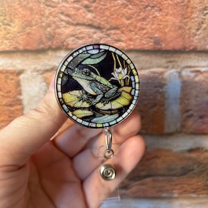 Stained glass Frog badge reel, frog badge reel, ID holder, Badge holder, Retractable reel, Gift idea, frog , frog lover, glittery