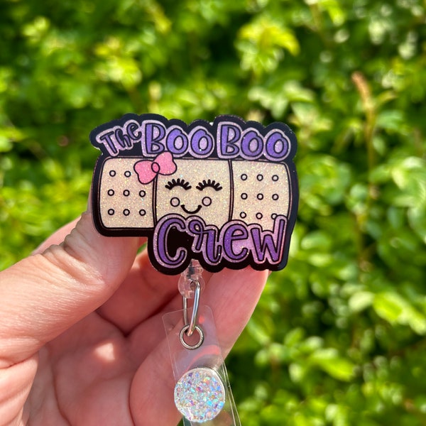 Boo Boo crew badge reel, acrylic badge reel, badge holder, nurse, medical assistant, doctor, CNA, retractable, bandage, Interchangeable