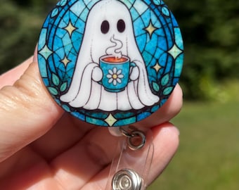 Cute Ghost Coffee Badge Reel, Halloween Badge Reel, Spooky Coffee Badge Reel, Nurse Badge Reel, Fall ID Holder