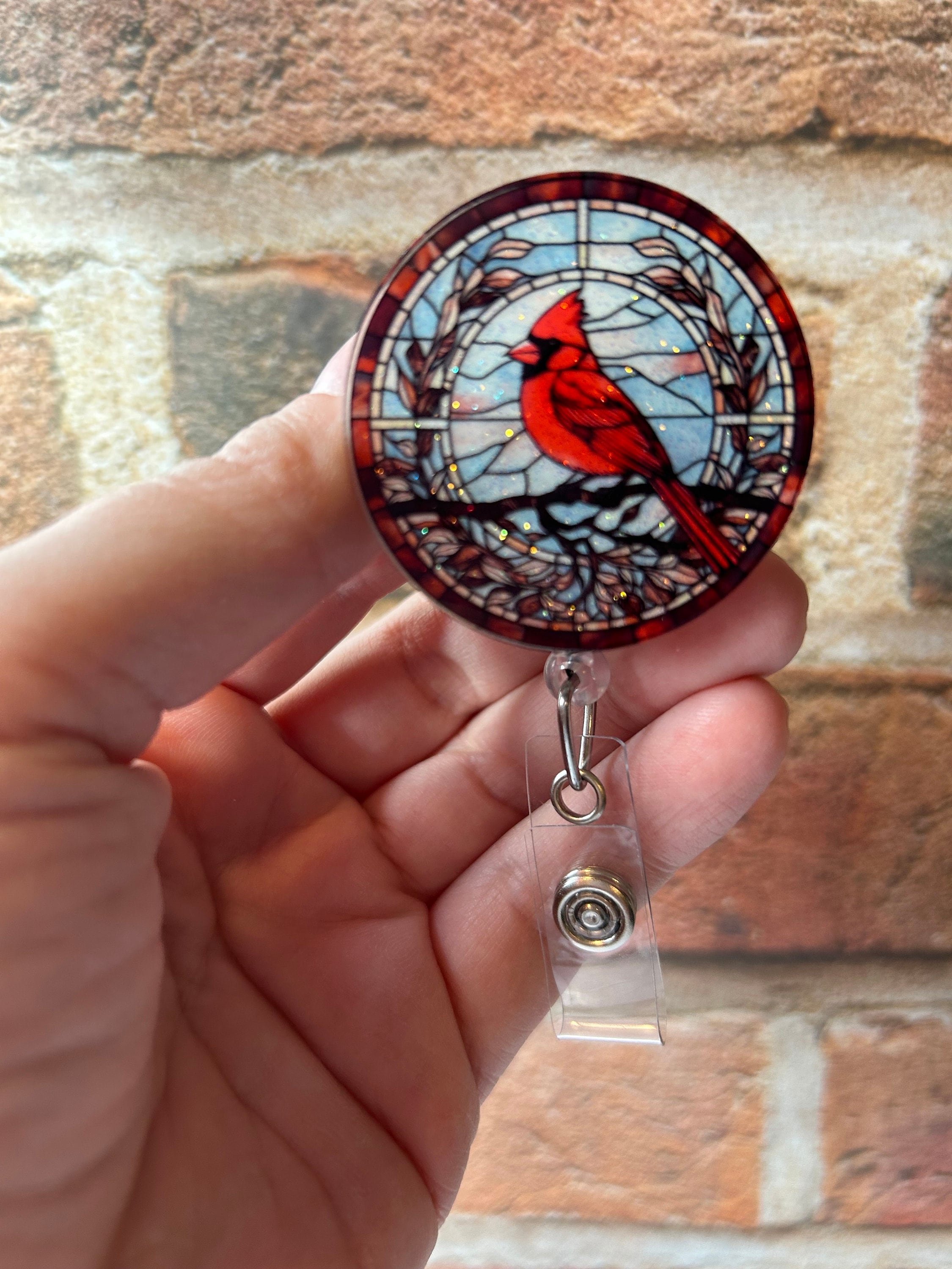 Stained Glass Cardinal Badge Reel, Cardinal Badge Reel, ID Holder, Badge Holder, Retractable Reel, Gift Idea, Bird, Interchangeable