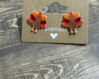 Handmade Turkey Stud Earrings | Thanksgiving Fall Jewelry