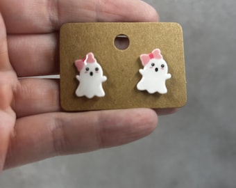 Handmade Ghost Stud Earrings, Ghost earrings, Halloween Jewelry