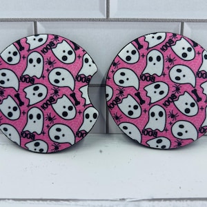 Ghost Car coasters, set of 2 car coasters, Cute car accessories, Cup holder coasters, Halloween car coasters, Ghosts, Gift idea