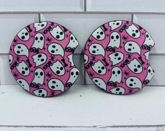 Ghost Car Coasters, Halloween Neoprene Cup Holder Coasters, Set of 2