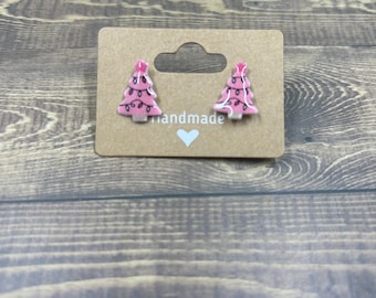 Handmade Christmas Tree Stud Earrings | Holiday Jewelry