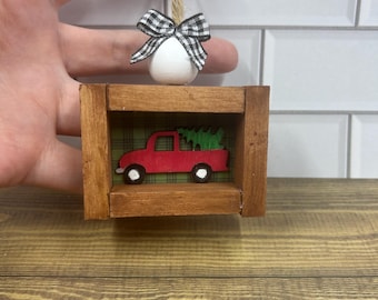 Red Truck Christmas Ornament, Handmade Wood Farmhouse Holiday Decor