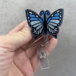 Blue butterfly badge reel, Butterfly, Glittered badge reel, Retractable reel, Badge holder, ID holder, Nurse, Medical Assistant, Gift idea