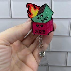 Funny Dumpster fire  badge reel, Dumpster badge reel, badge holder, ID holder, retractable reel, Funny badge reel, Interchangeable
