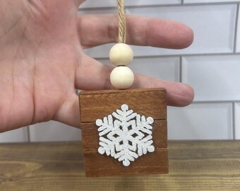 Handmade Glitter Snowflake Ornament,  Rustic Wood Christmas Decor