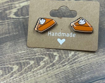 Handmade Pumpkin Pie Stud Earrings | Fall Thanksgiving Jewelry