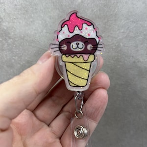 Cat badge reel, Cat, ID holder, Cats, Retractable reel, Kitty, Cat lover, Interchangeable, Cute badge reel, Ice cream cat, Ice cream cone
