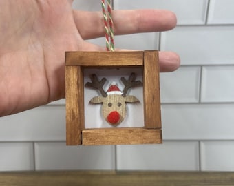 Handmade Reindeer Wood Ornament,  Rustic Farmhouse Christmas Decor