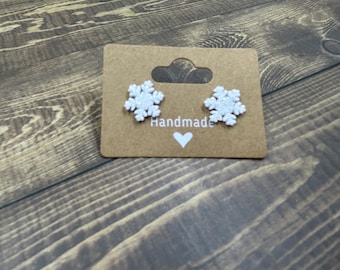 Handmade Glitter Snowflake Stud Earrings | Winter Jewelry