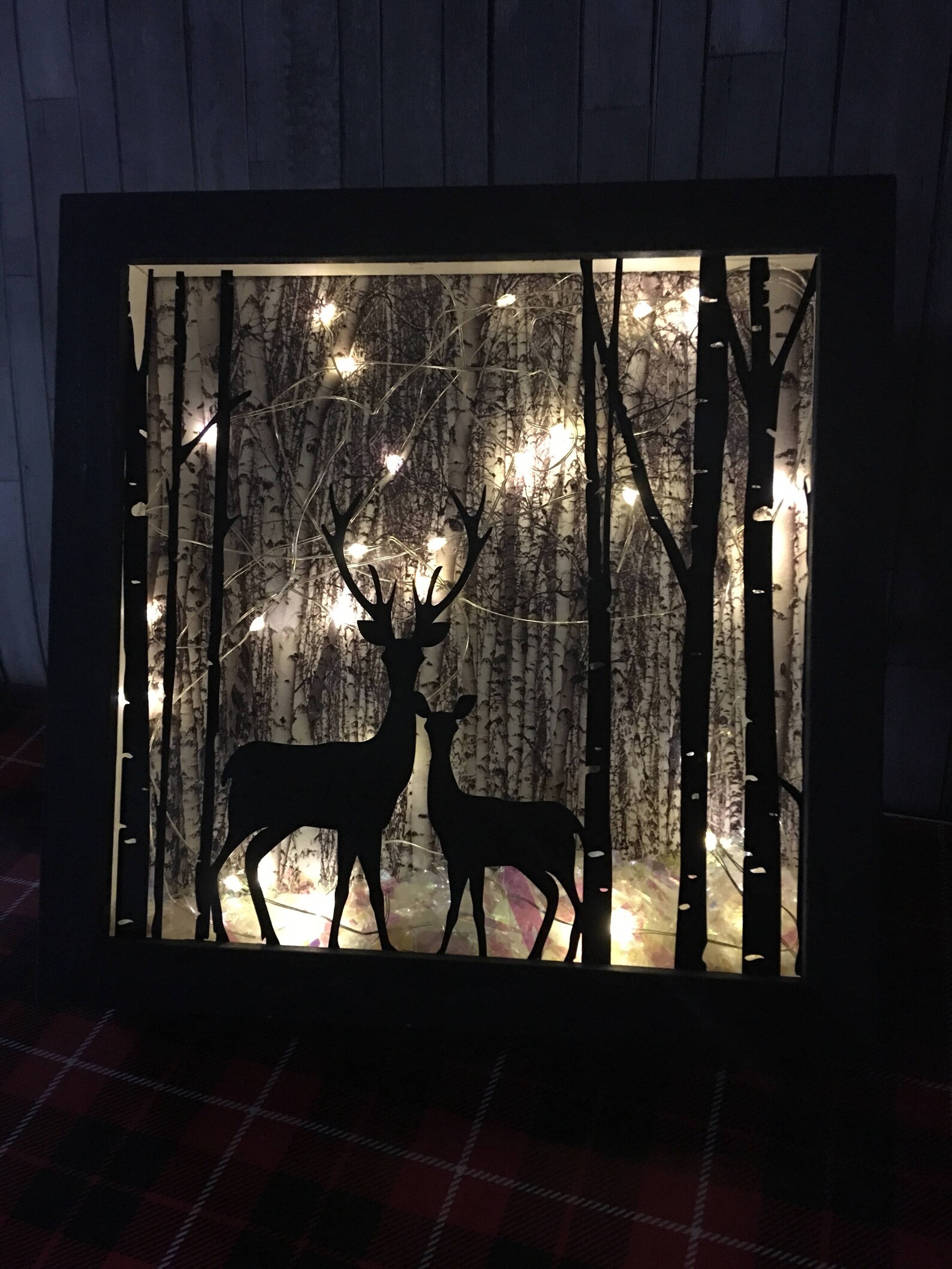 Deer lighted shadow box 8x8 Night light christmas decor Etsy